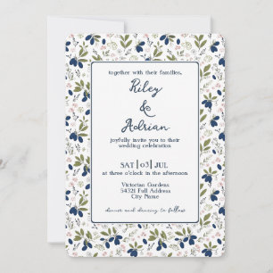 Garden Haskap Berry Pink Flower Spring Wedding Invitation