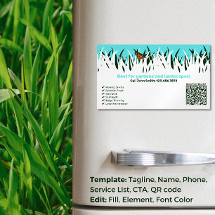 🌿🦋Garden Health: Professional Lawn Care Service Magnetic Business Card