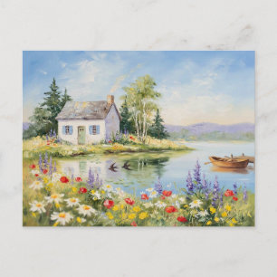 Garden House Lake Nature Scene Village Postcard