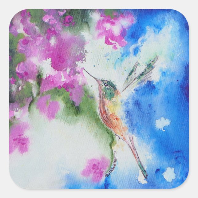 Garden Hummingbird Floral Wedding Stickers (Front)