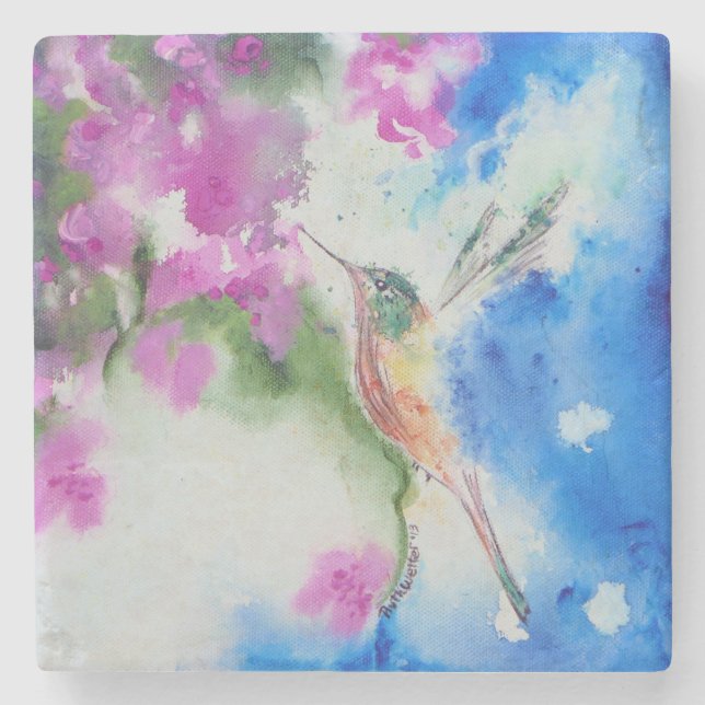 Garden Hummingbird Marble Stone Coaster (Front)
