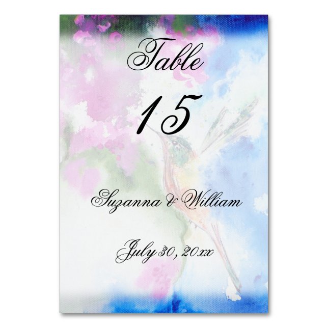 Garden Hummingbird Wedding Table Number Cards (Front)