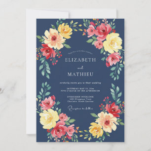 Garden Indigo Mustard Petal Wedding Invitation