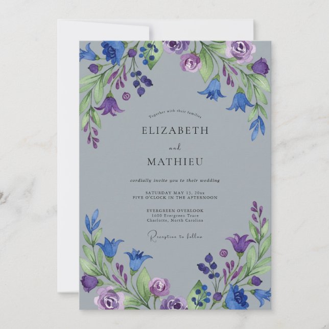 Garden Indigo Violet Painted Wedding Invitation (Front)
