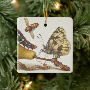Garden Insects, Fly, Caterpillar, Pear, Centipede Ceramic Ornament