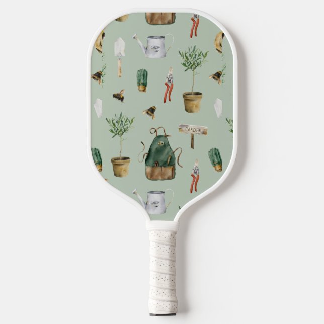 Garden inspired, plants, bees, nature outdoor pickleball paddle (Front)