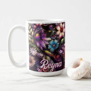 Garden Kitty Cat Floral Abstract Personalised Coffee Mug