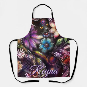 Garden Kitty Cat Floral Abstract Personalized Apron