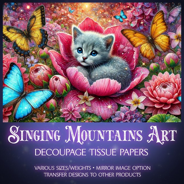 Garden Kitty Whimsy Decoupage  Tissue Paper (Creator Uploaded)