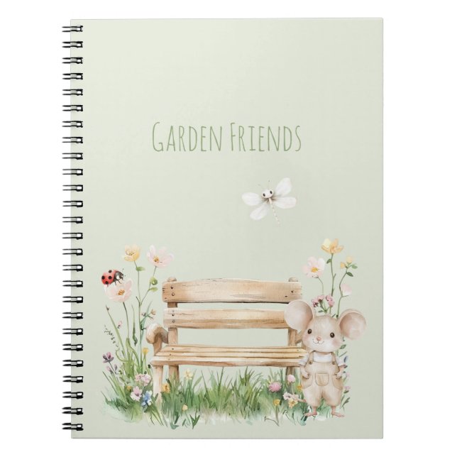 Garden Ladybug Dragonfly Mouse Bench Garden  Notebook (Front)