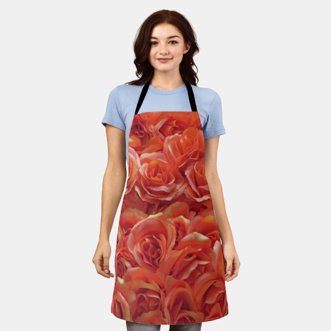 Garden Large Flower Photo Floral Orange Roses Apron (Worn)