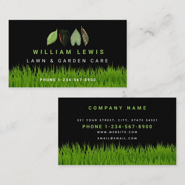 Garden Lawn Care Landscaping Leaves Business Logo Business Card (Front/Back)