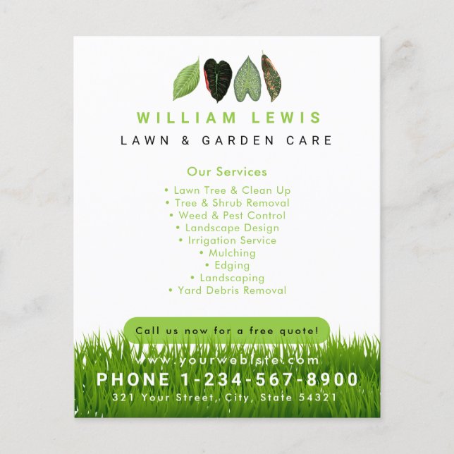 Garden Lawn Care Landscaping Leaves Business Logo Flyer (Front)