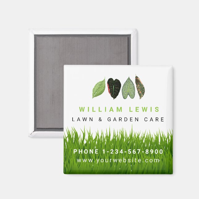 Garden Lawn Care Landscaping Leaves Business Logo Magnet (Front/Back)
