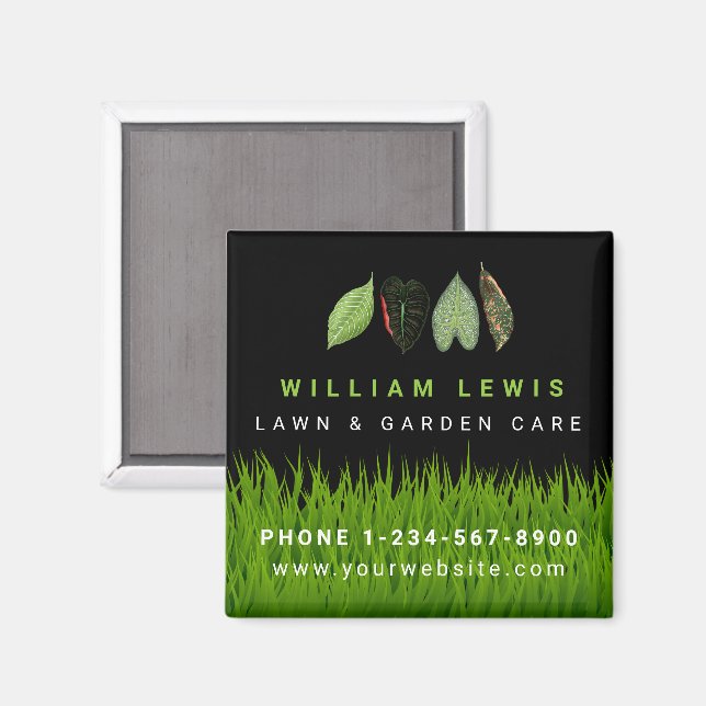 Garden Lawn Care Landscaping Leaves Business Logo Magnet (Front/Back)