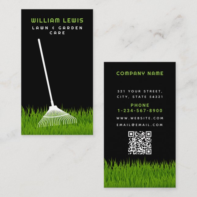 Garden Lawn Care Landscaping Modern Grass Rake Business Card (Front/Back)