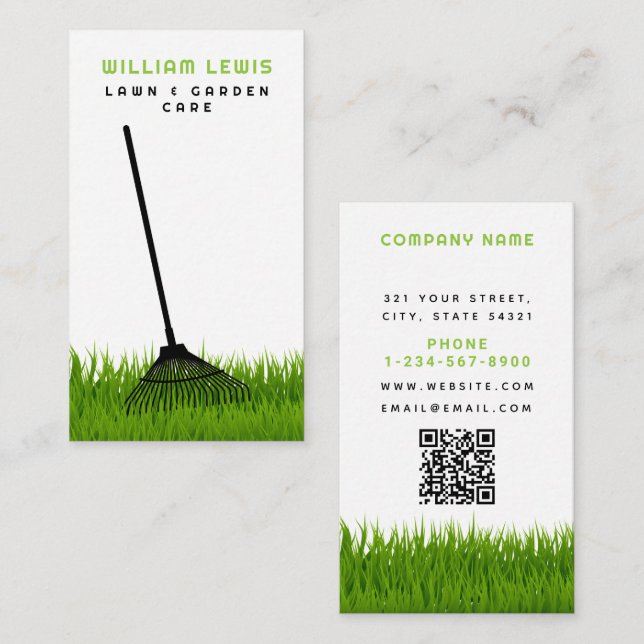 Garden Lawn Care Landscaping Modern Grass Rake Business Card (Front/Back)