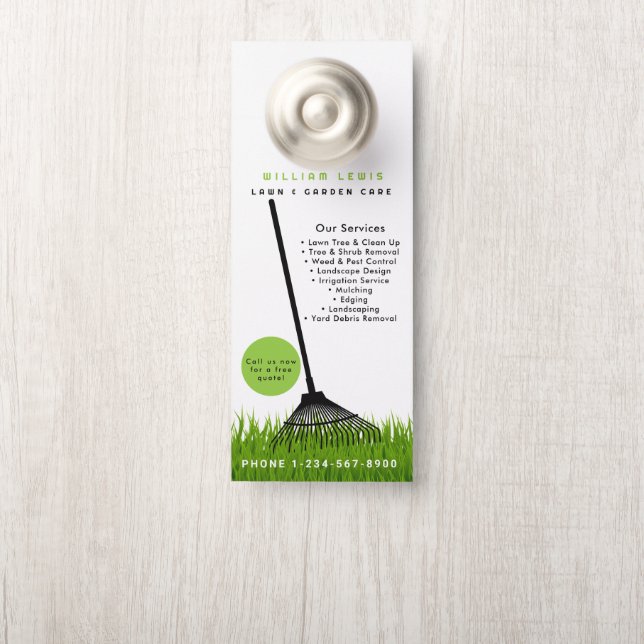 Garden Lawn Care Landscaping Modern Grass Rake Door Hanger (On Knob)