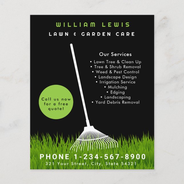 Garden Lawn Care Landscaping Modern Grass Rake Flyer (Front)