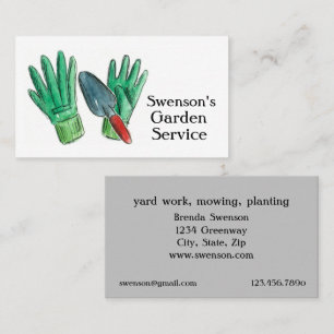 Garden Lawn Care Mowing Gloves Trowel Business Card