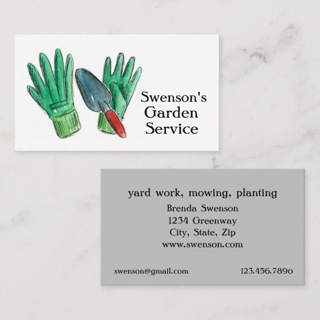 Garden Lawn Care Mowing Gloves Trowel Business Card (Front/Back)