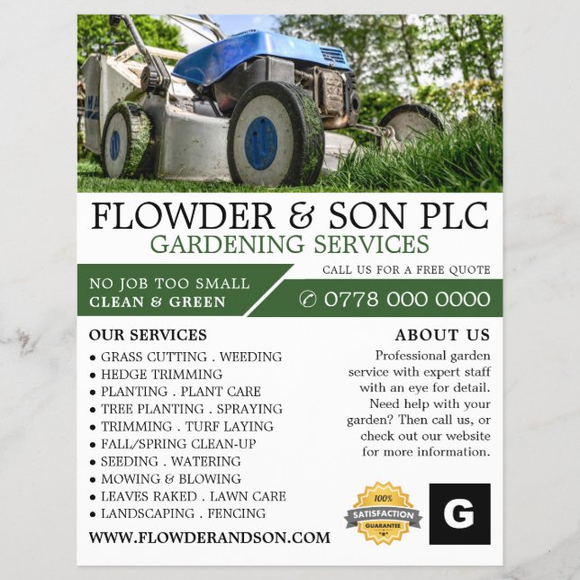 Garden Lawn-Mower, Garden Service, Horticulturist Flyer (Front)