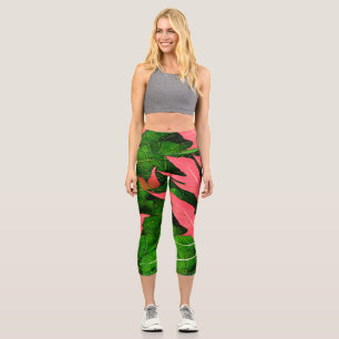 Garden Leaves Autumn Pattern Capri Leggings