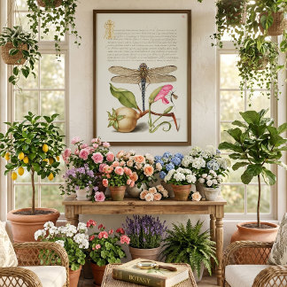 Garden life, Dragonfly, Pear, Carnation and Insect Poster