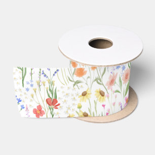Garden light Background Wildflowers Floral Pattern Satin Ribbon