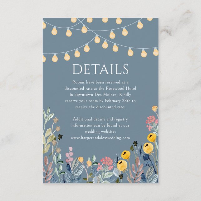 Garden Lights and Wildflowers Wedding Details Enclosure Card (Front)