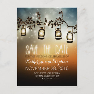 garden lights - lanterns rustic save the date announcement postcard