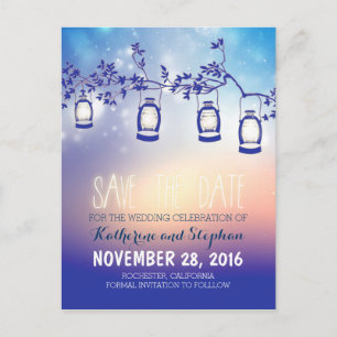 garden lights - lanterns rustic save the date announcement postcard