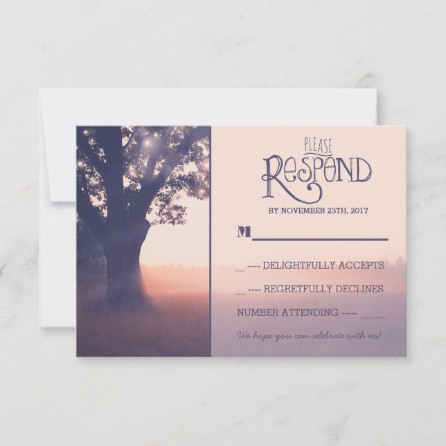 Garden lights tree rustic wedding RSVP Card (Front)