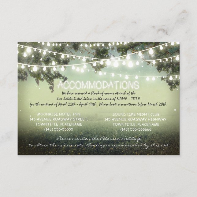 garden lights wedding accommodation cards (Front)
