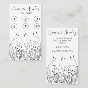 Garden Line Art Florist Plants Wildflowers 5 Loyalty Card