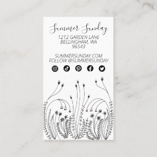 Garden Line Art Florist Plants Wildflowers Icons Loyalty Card