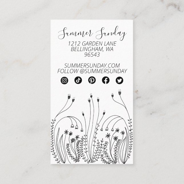 Garden Line Art Florist Plants Wildflowers Icons Loyalty Card (Back)