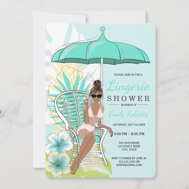 Garden Lingerie Shower African American Bride Invitation (Front)