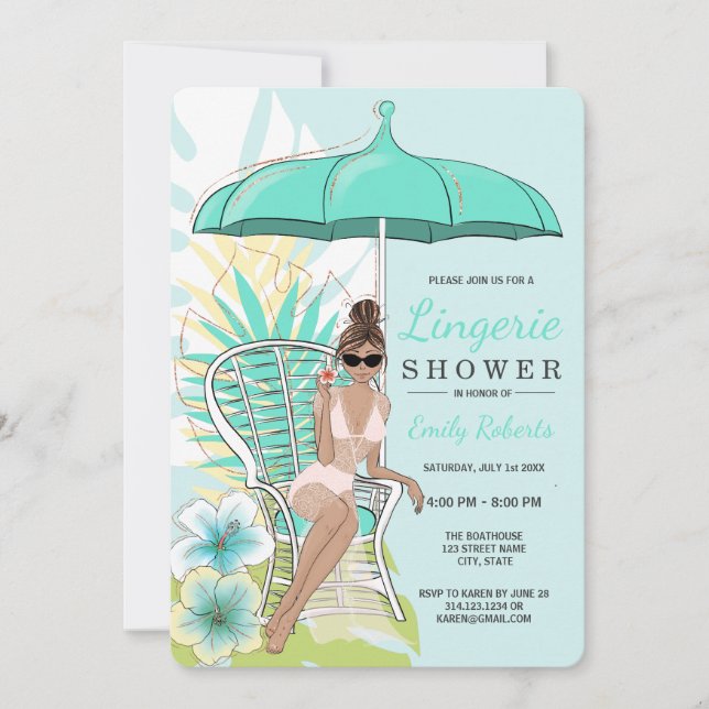 Garden Lingerie Shower Brunette Bride Invitation (Front)