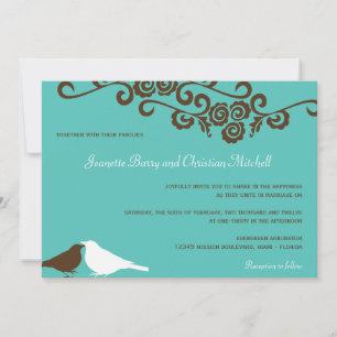 Garden love birds teal modern elegance wedding invitation