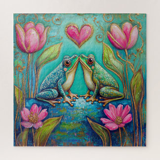 Garden Love Frogs-Floral Whimsical Puzzle