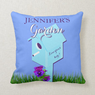 Garden "Love grows here!" Birdhouse Pansies Cushion