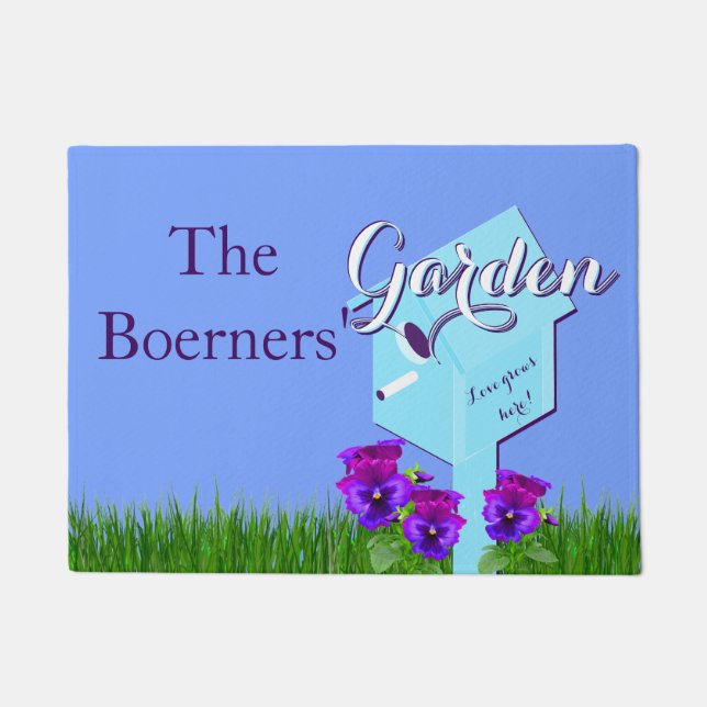 Garden "Love grows here!" Birdhouse Pansies Doormat (Front)