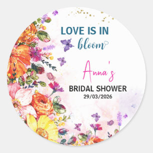 Garden love is in bloom wildflower bridal shower classic round sticker