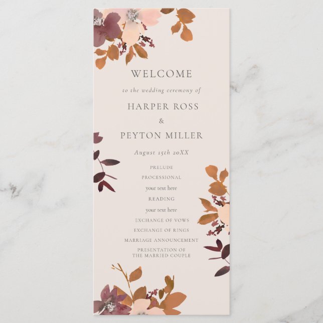 Garden Love Wedding Program Programme (Front)