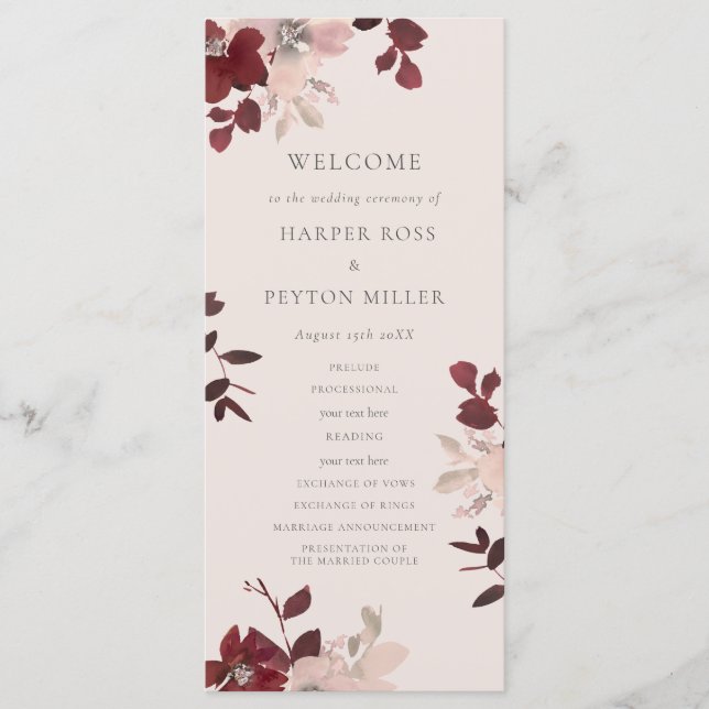 Garden Love Wedding Program Programme (Front)