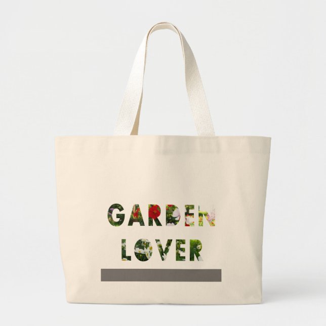 Garden Lover Floral Text Red White Green Large Tote Bag (Front)