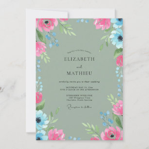 Garden Magenta Azure Bloom Wedding Invitation
