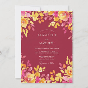 Garden Magenta Yellow Wildflower Wedding Invitation
