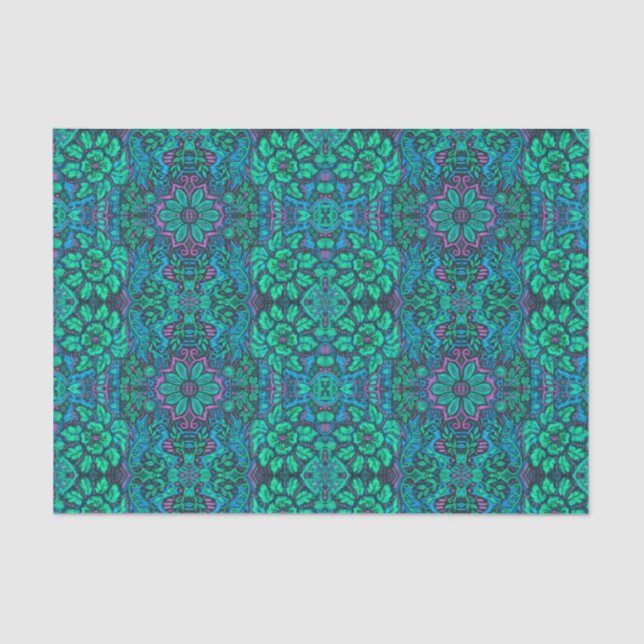 Garden Magic Flowers Bohemian Arabesque Mint Green Tissue Paper (Front)